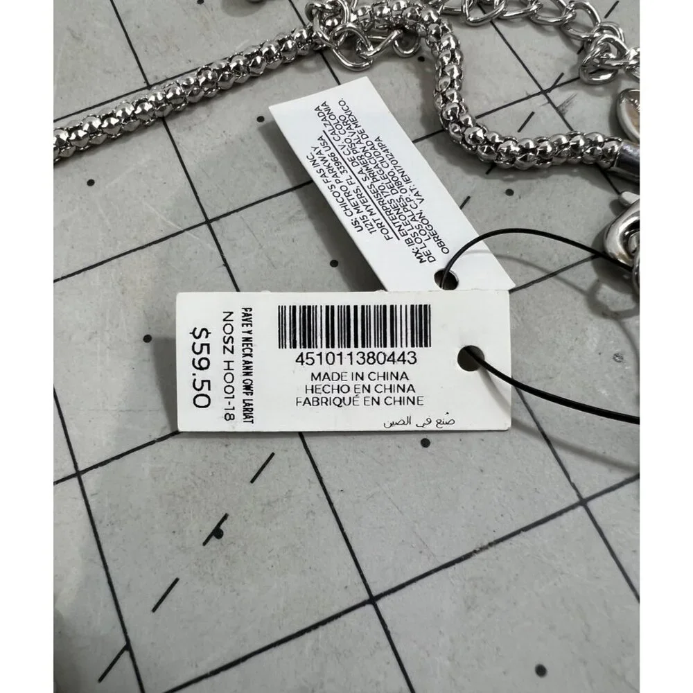 Chico's Silver-Tone Crystal Drop Lariat Necklace Adjustable Lobster Clasp NEW - Picture 3 of 7